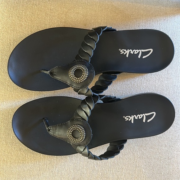 Clarks Women’s Leather Braided Slip On Sandals Flats Black Size 8 - Picture 4 of 8